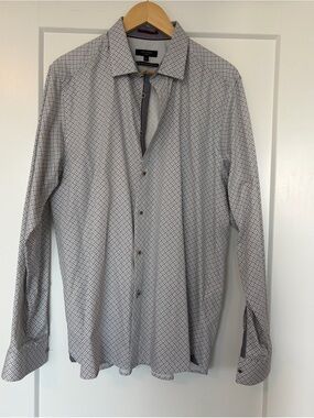 Ted Baker London Dress Shirt Size 6 (XL) White & Black Print — Like New